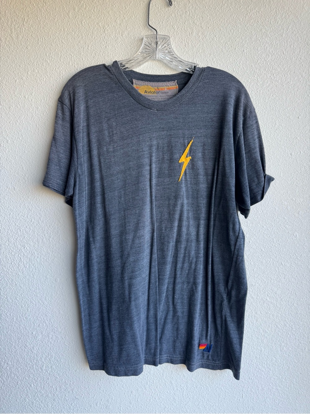 Aviator Nation Charcoal Tee with Yellow Lightning Graphic size L